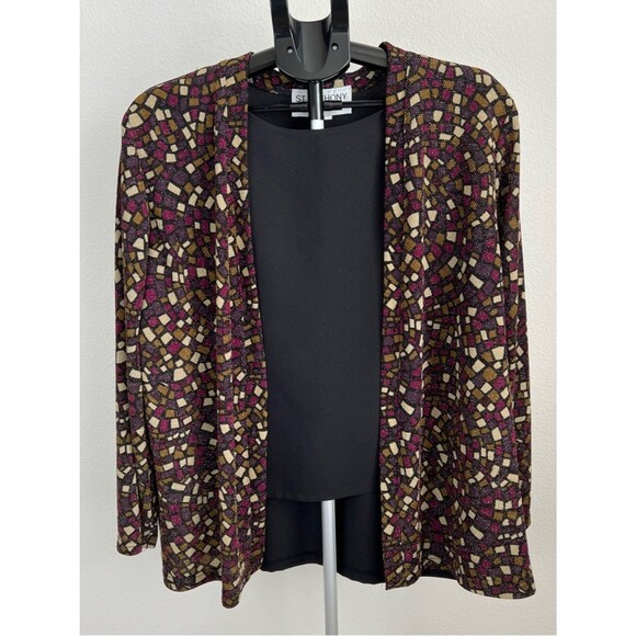 Tops - Vtg St. Anthony Knits‎ 2-in-1 Open Front Layered Top Size 16 Mosaic Print USA
